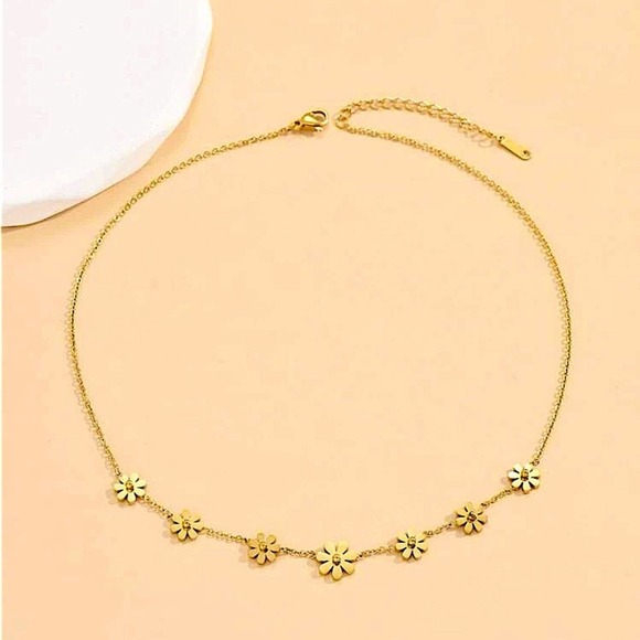 Gold Plated Daisy Necklace, Stainless Steel, Flower, Dainty - Picture 9 of 9